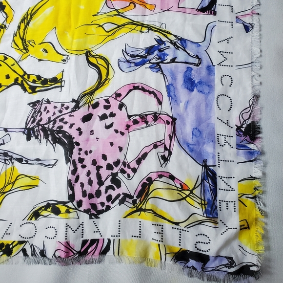 NWT$725 Stella McCartney Horse-Print Cotton-Silk Sarong Shawl Scarf Fringe Wrap - Picture 5 of 16